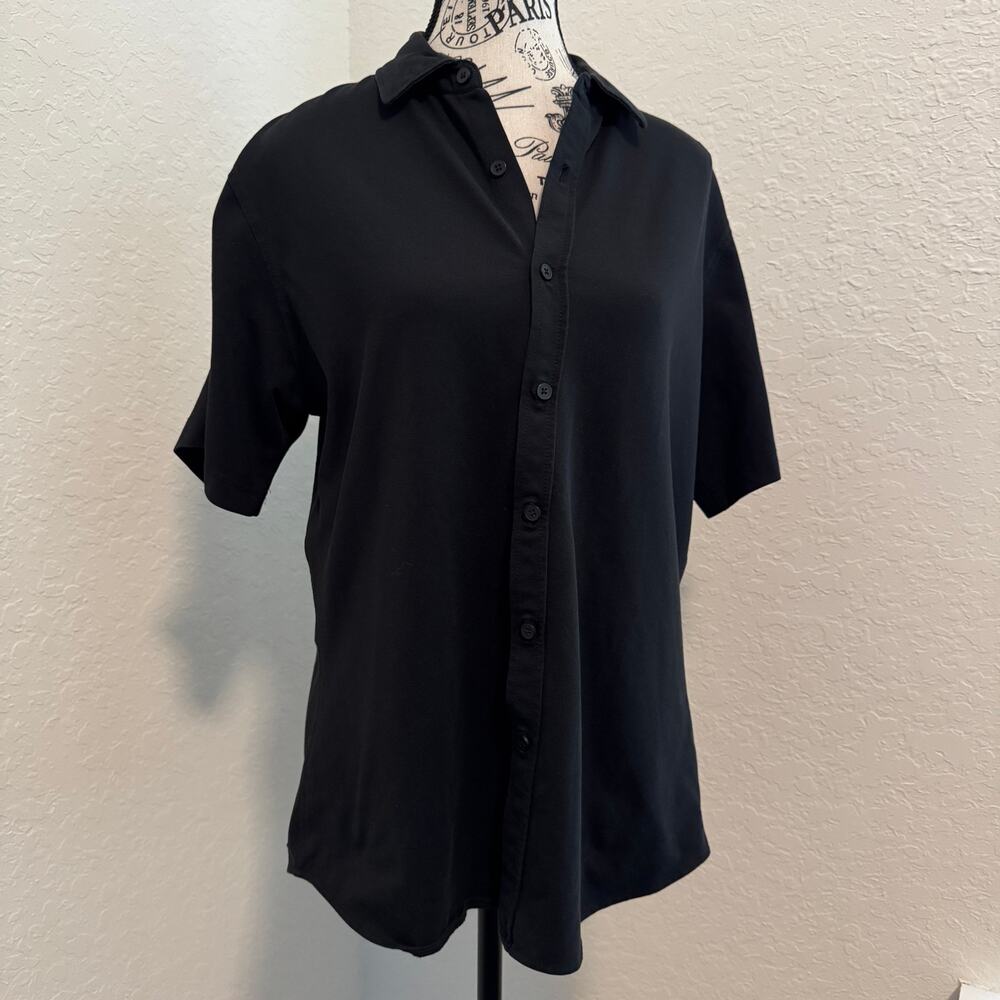 Luke & Dutch Men's Medium Black Short Sleeve Button Up Shirt Stretch Casual